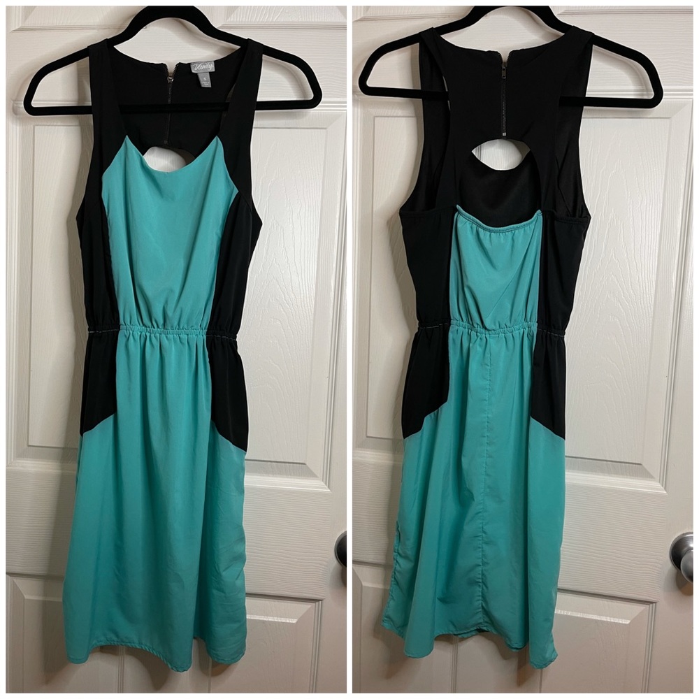 Small color block teal blue & black dress